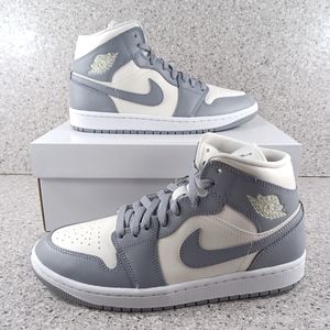 Women's Nike Air Jordan 1 Mid Stealth Sneakers Gray White Shoes